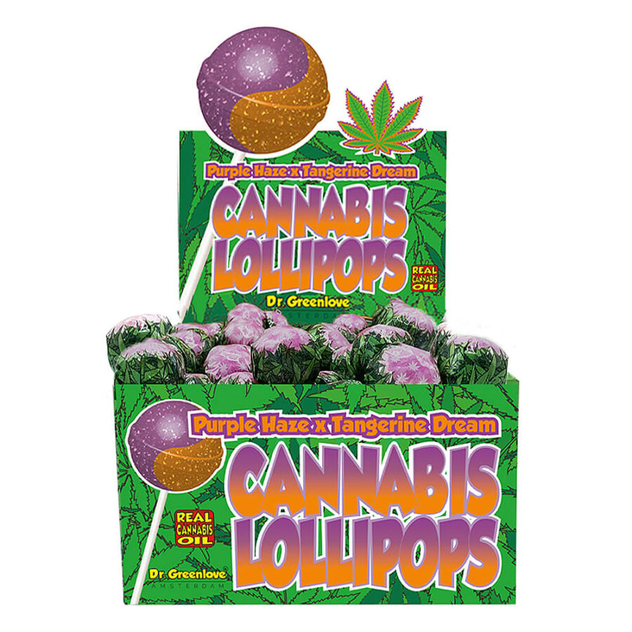 Dr. Greenlove Lecca Lecca alla Cannabis Purple Haze x Tangerine Dream (70pezzi/display)