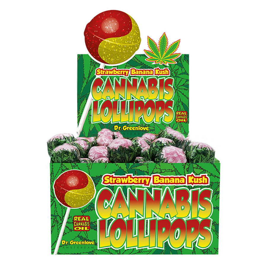Dr. Greenlove Lecca Lecca alla Cannabis Strawberry Banana Kush (70pezzi/display)