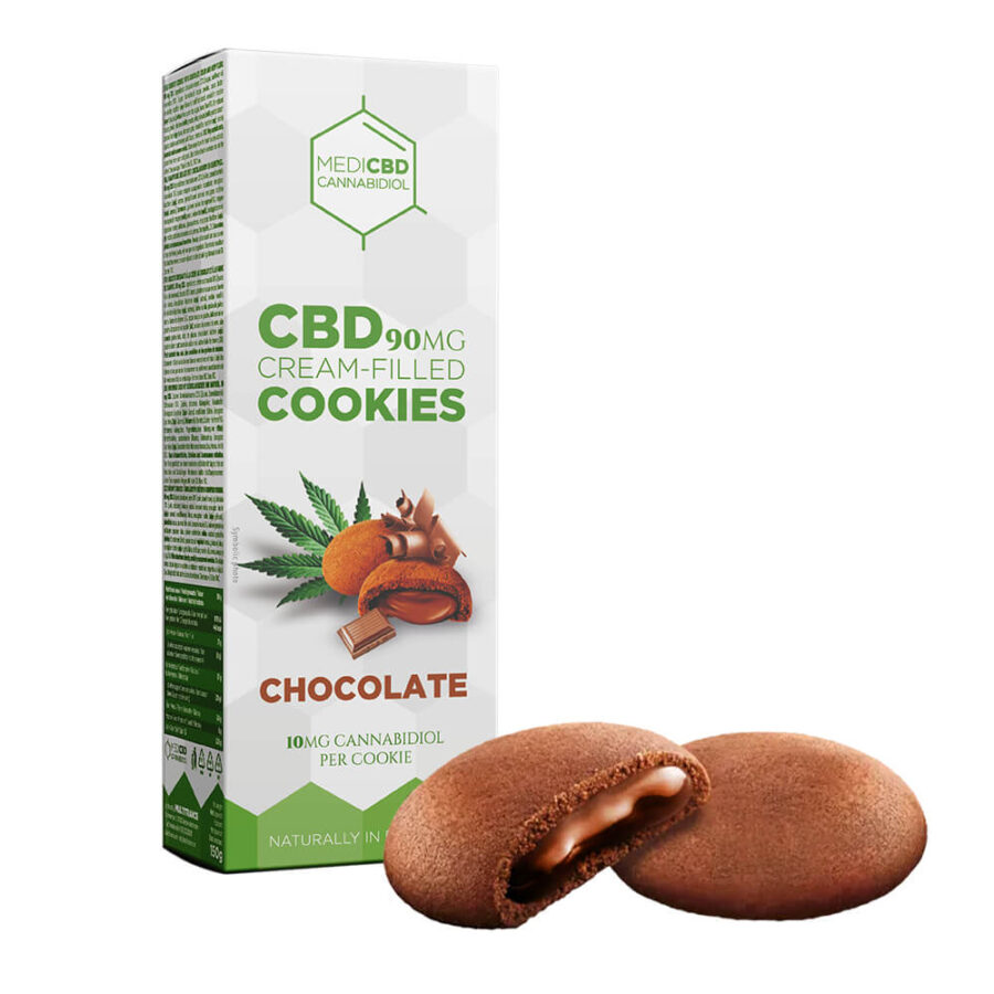 MediCBD Biscotti alla Cannabis Ripieni di Crema al Cioccolato 90mg CBD (18confezioni/display)