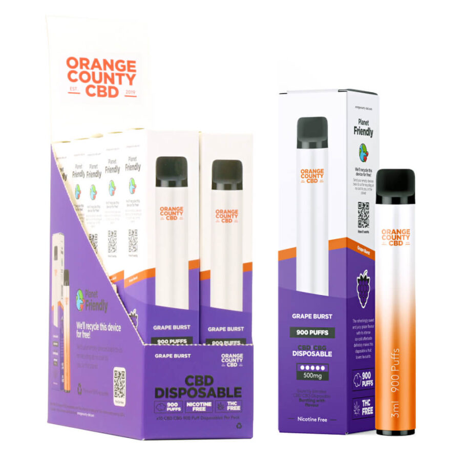 Orange County CBD 3ml Sigaretta Elettronica 250mg CBD + 250mg CBG Grape Burst (10pezzi/display)