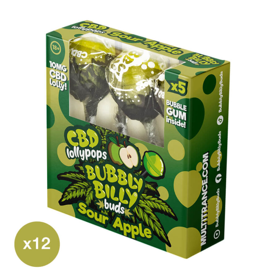 Bubbly Billy Buds Lecca Lecca Sour Mela 10mg CBD 5pz per Confezione (12confezioni/display)