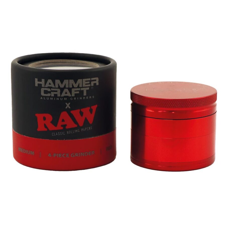 RAW Hammer Craft Grinder in Alluminio Rosso Medio 4 Parti - 55mm