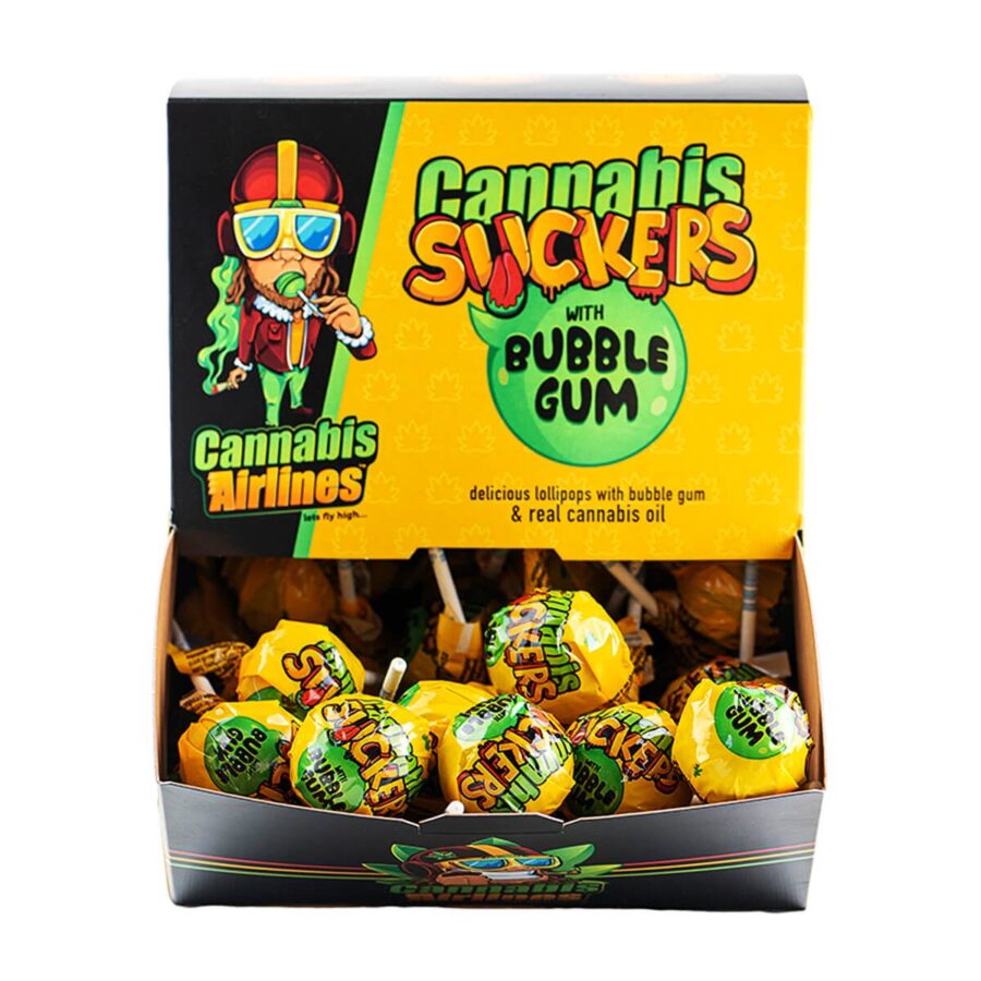 Cannabis Airlines Cannabis Suckers Sucettes with Bubble Gum (50pcs)