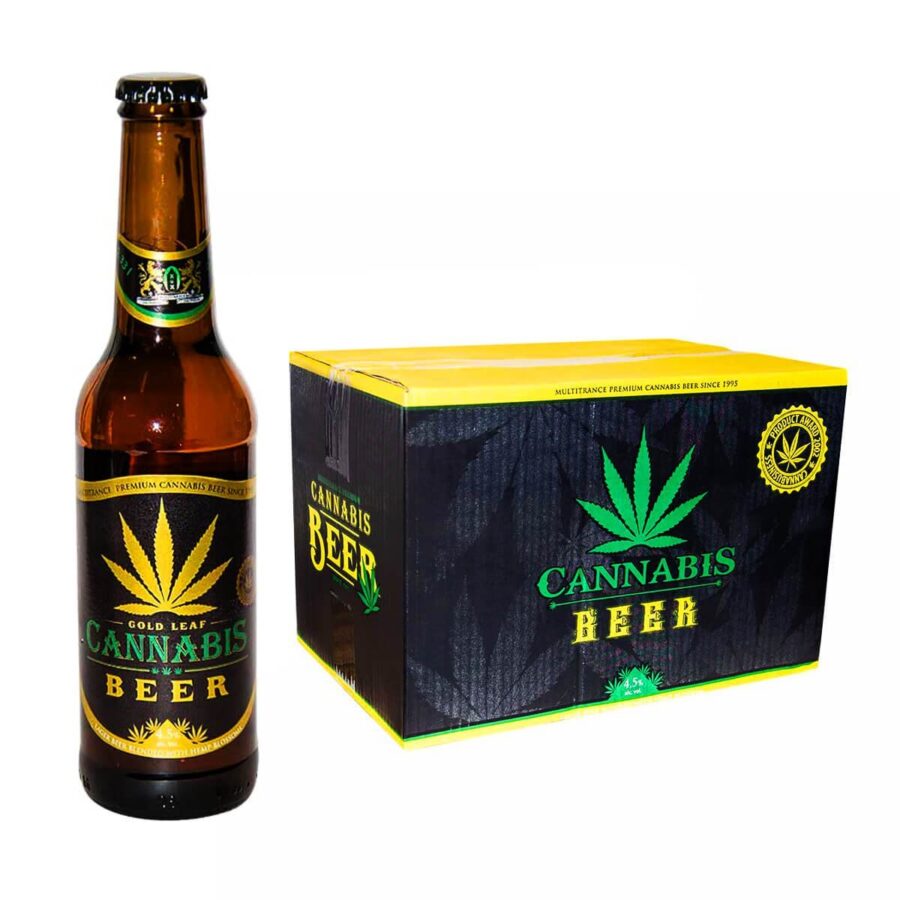Bière Goût Cannabis 4.5% Mix Gold & Green Leaf 330ml (27boites/648bières)