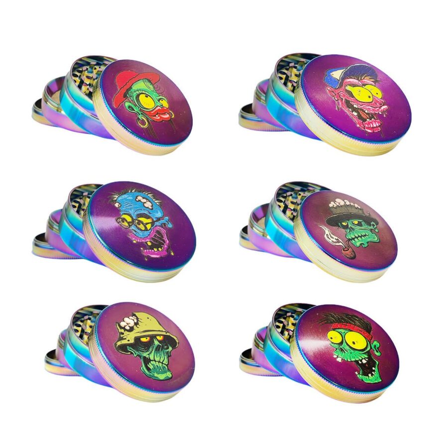 Grinder Métal Rainbow Monster Skulls 4 Parties - 50mm (6pcs/présentoir)