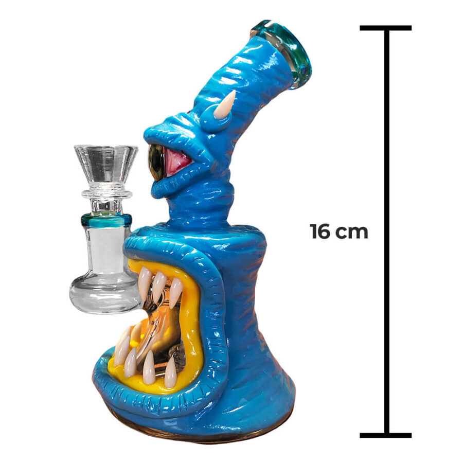 Monster Bong en Argile et Verre 16cm Bleu