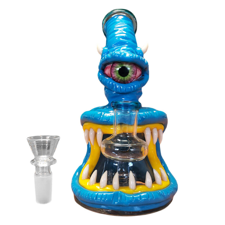 Monster Bong en Argile et Verre 16cm Bleu