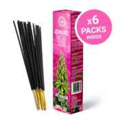 Bâtonnets d'encens au cannabis parfumés Bubblegum avec des feuilles de cannabis séchées (6 packs/display)