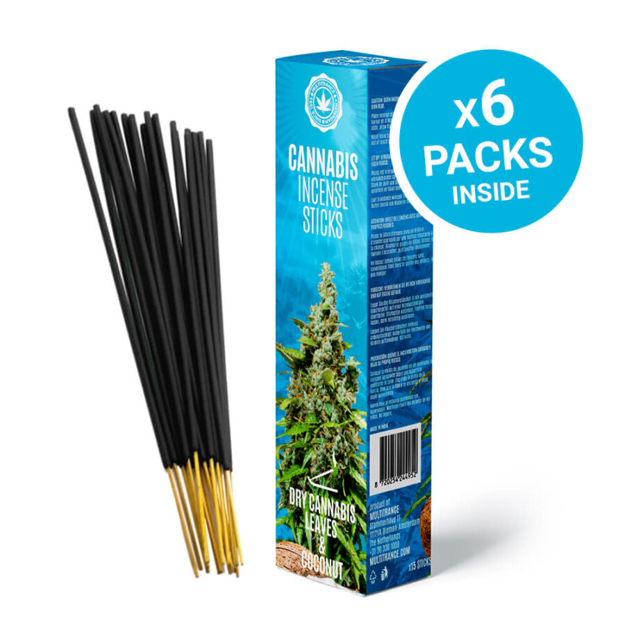 Bâtonnets d'encens parfumés à la noix de coco et aux feuilles de cannabis séchées (6 packs/display)