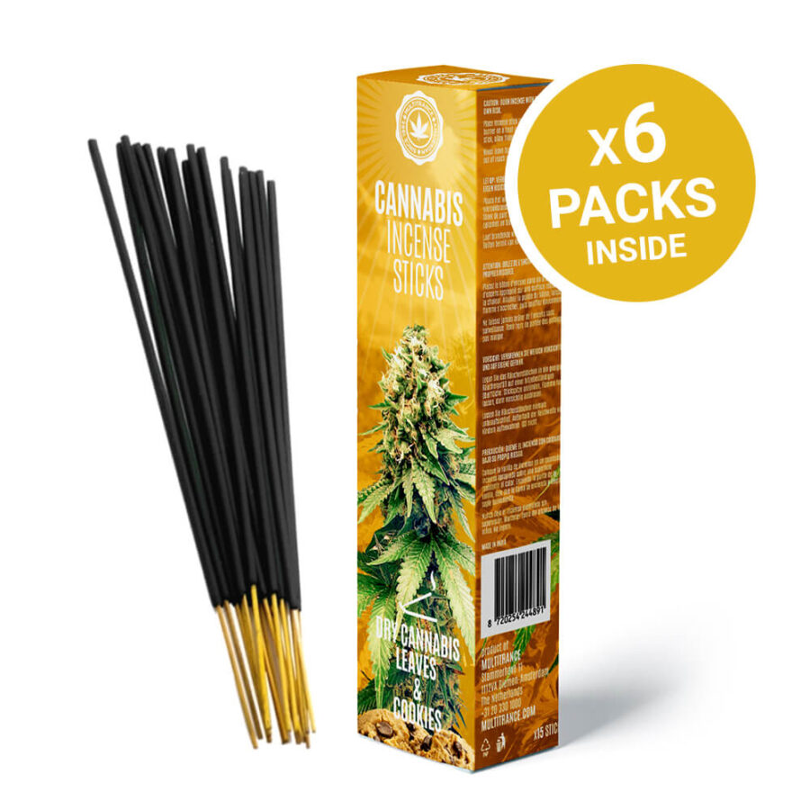 Bâtonnets d'encens parfumés au cannabis Cookies et aux feuilles de cannabis séchées (6 packs/display)