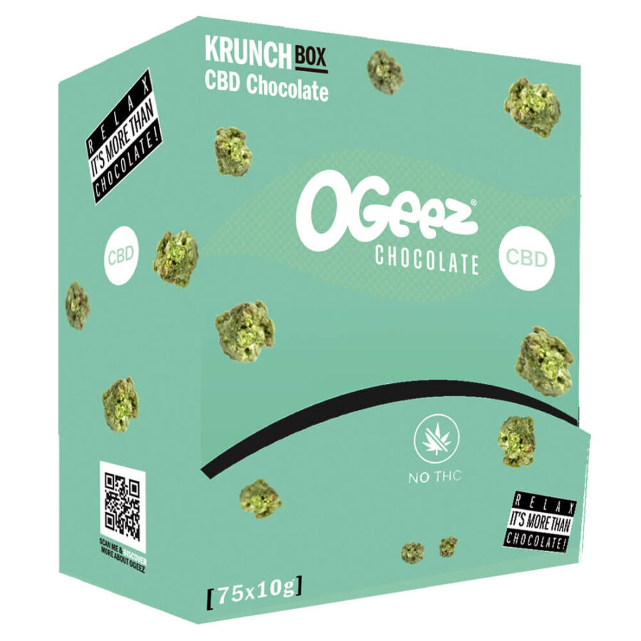 Ogeez Krunchbox 15mg CBD Chocolat en Forme de Cannabis (75x10g)