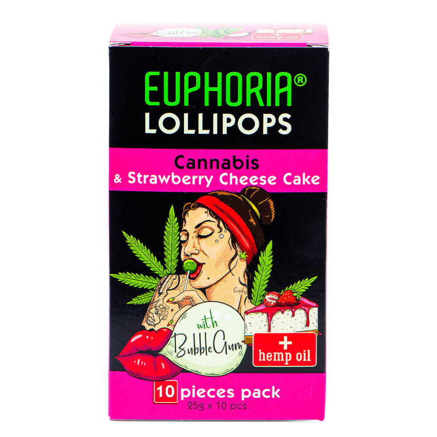 Euphoria Cannabis Sucettes Cheesecake à la Fraise (12pcs/masterbox)