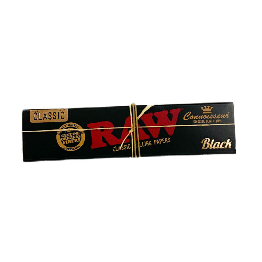 RAW Connoisseur Kingsize Papiers à Rouler avec Filtres Préroulés Gomme d'Acacia (24pcs/display)