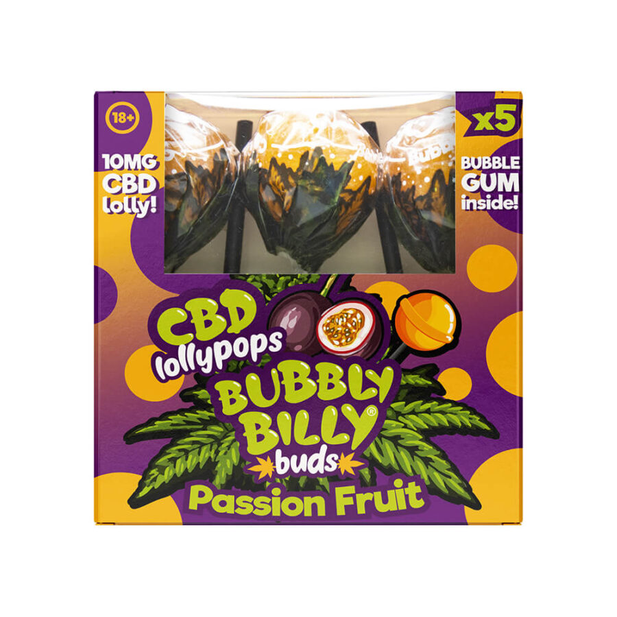 Bubbly Billy Buds CBD Lutscher Passionsfrucht 5 Stück pro Packung (12stk/display)