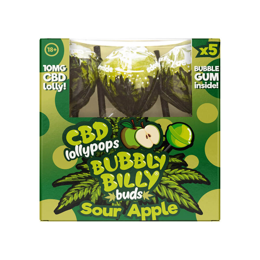 Bubbly Billy Buds CBD Lutscher Saurer Apfel 5 Stück pro Packung (12stk/display)