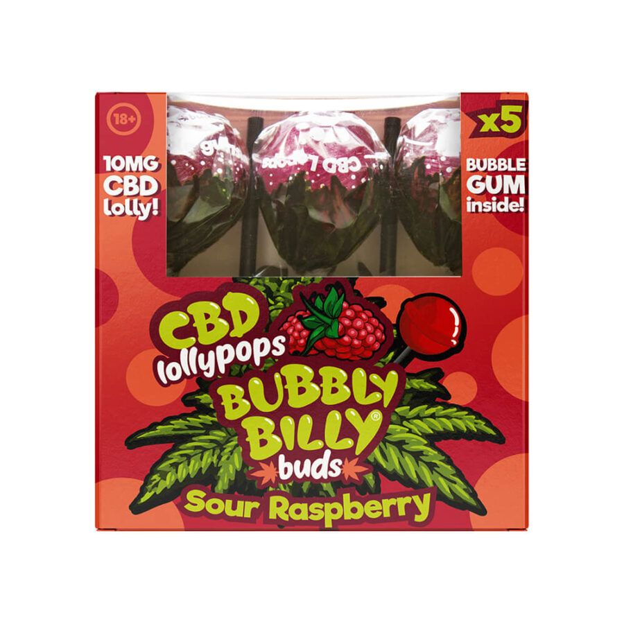 Bubbly Billy Buds CBD Lutscher Saure Himbeere 5 Stück pro Packung (12stk/display)