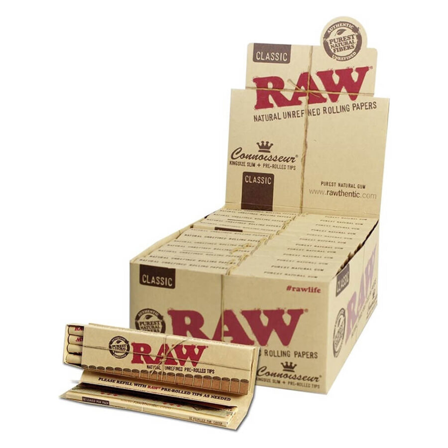 RAW Connoisseur Kingsize Papiers à Rouler avec Filtres Préroulés (24pcs/présentoir)