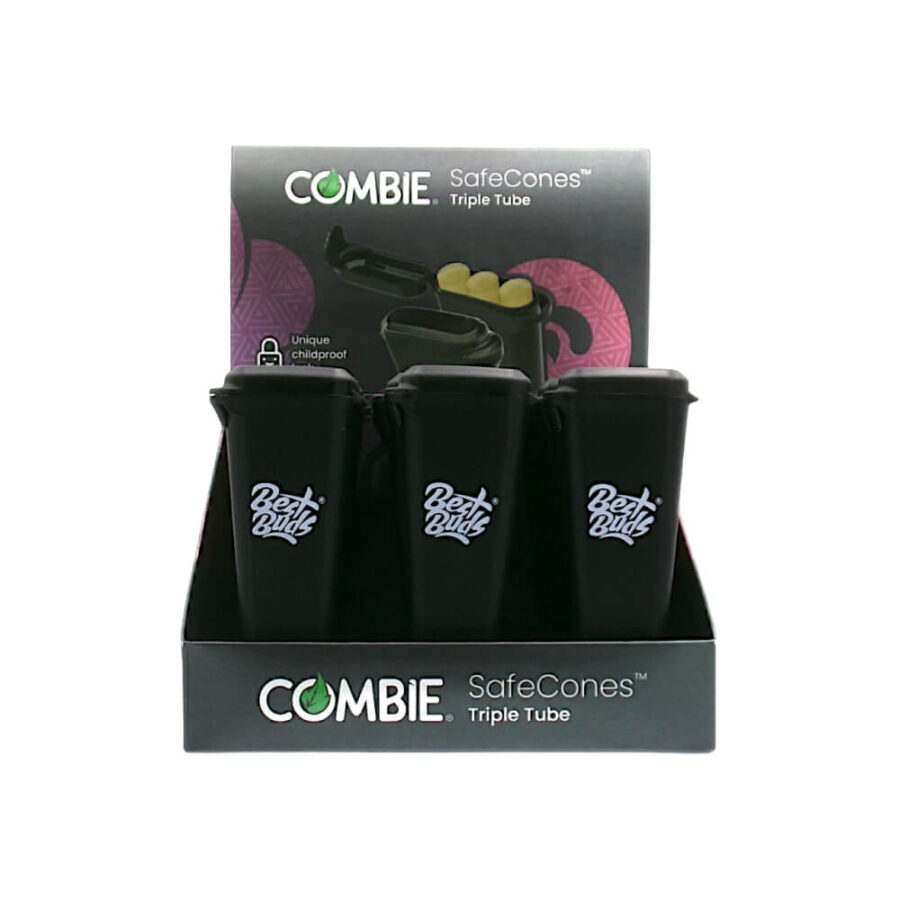 Combie SafeCones Porte Joints Triple Tube Noir + 3 Cônes Pré-roulés (24pcs/présentoir)