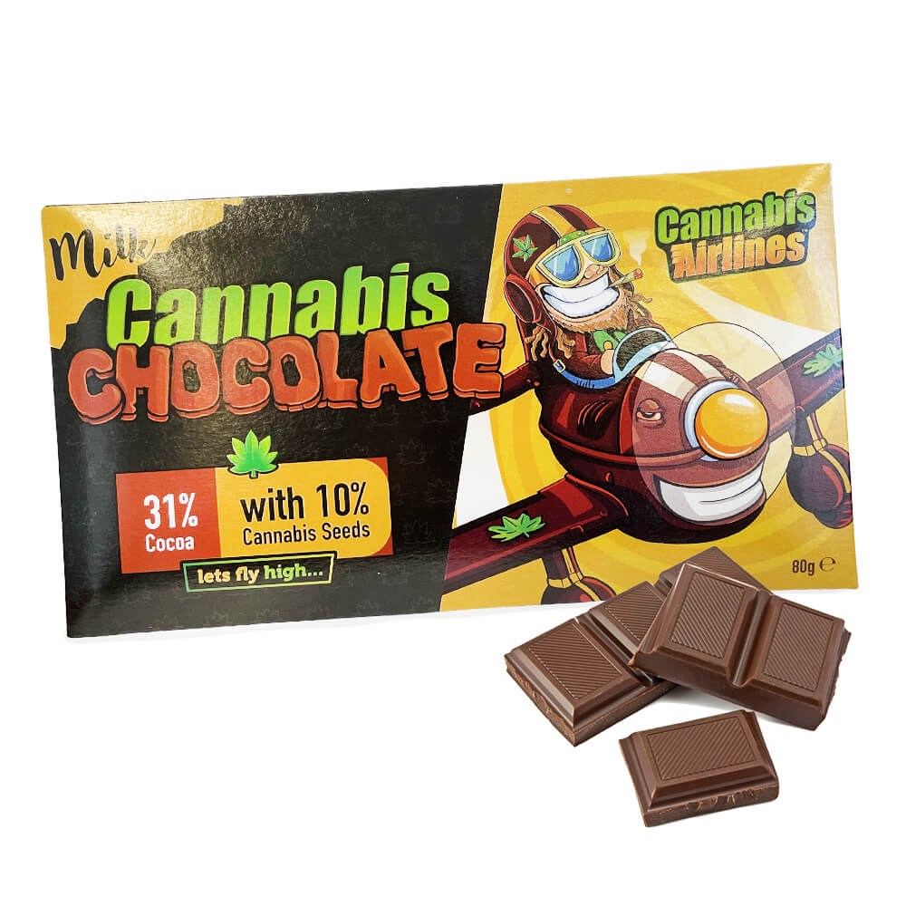 Cannabis Airlines Chocolate con leche y semillas de cannabis (20x80g) - Exp 03/24