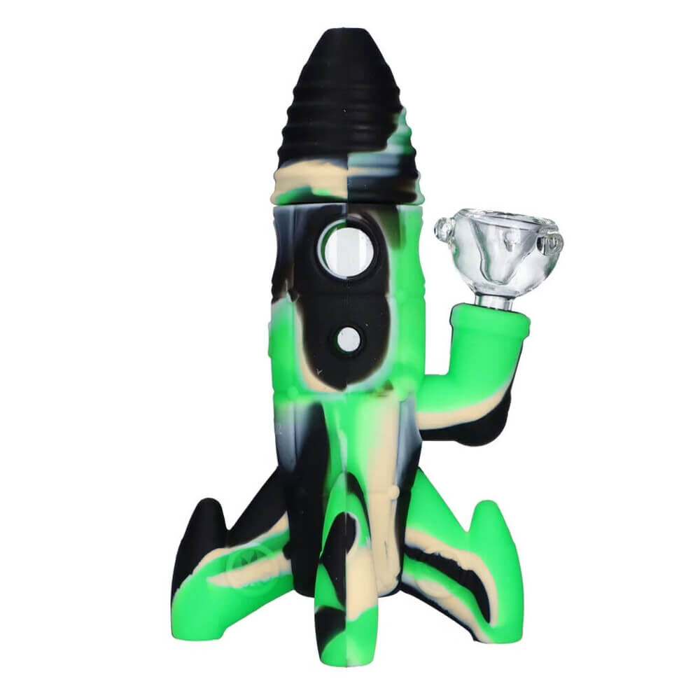 Rocket Bong de Silicona Verde con Luces LED Brillantes 20cm