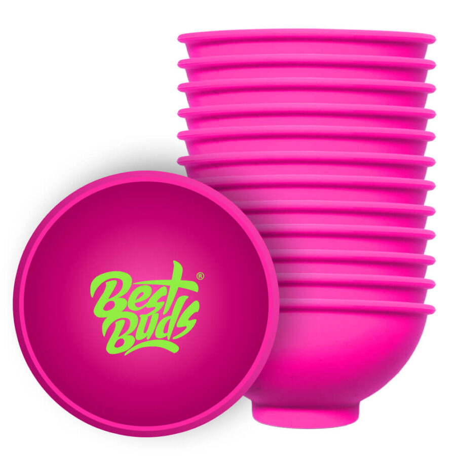 Best Buds Silikon-Rührschüssel 7cm Rosa mit grünem Logo (12 Stück/Beutel)