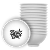 Best Buds Silikon-Rührschüssel 7cm Weiß mit schwarzem Logo (12 Stück/Beutel)