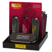 Clipper Fantastische Kreaturen Muster Feuerzeuge aus Metall + Geschenkbox (12 Stk./Display)