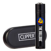 Clipper The Bulldog Mattschwarze Feuerzeuge aus Metall + Geschenkbox (12 Stück/Display)