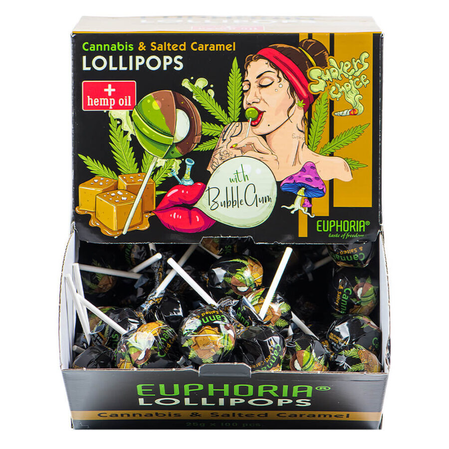 Euphoria Cannabis Lollipop gesalzenes Karamell (25gx100Stk)