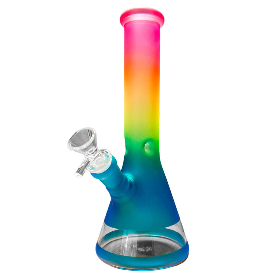 Blaue Cristal Bong mit Regenbogen-Farbverlauf 25 cm