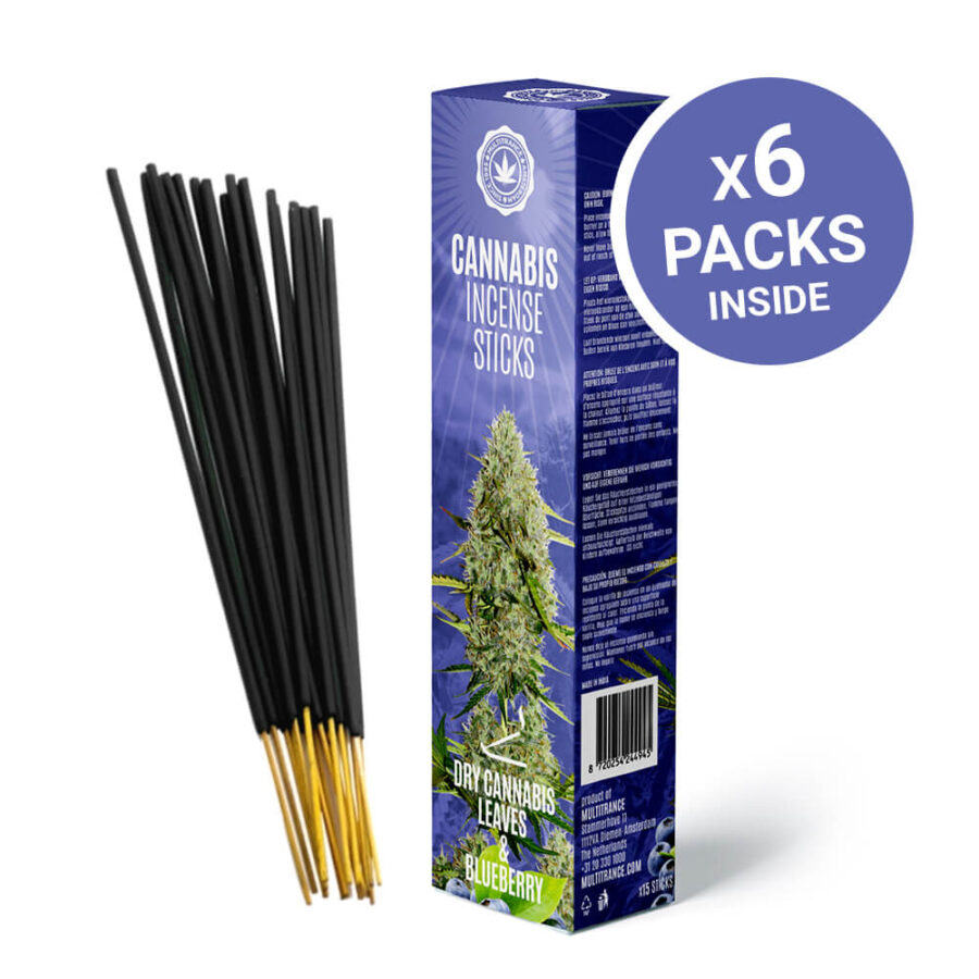 Cannabis Räucherstäbchen - Blaubeere und trockene Cannabisblätter duftend (6 Packs/Display)