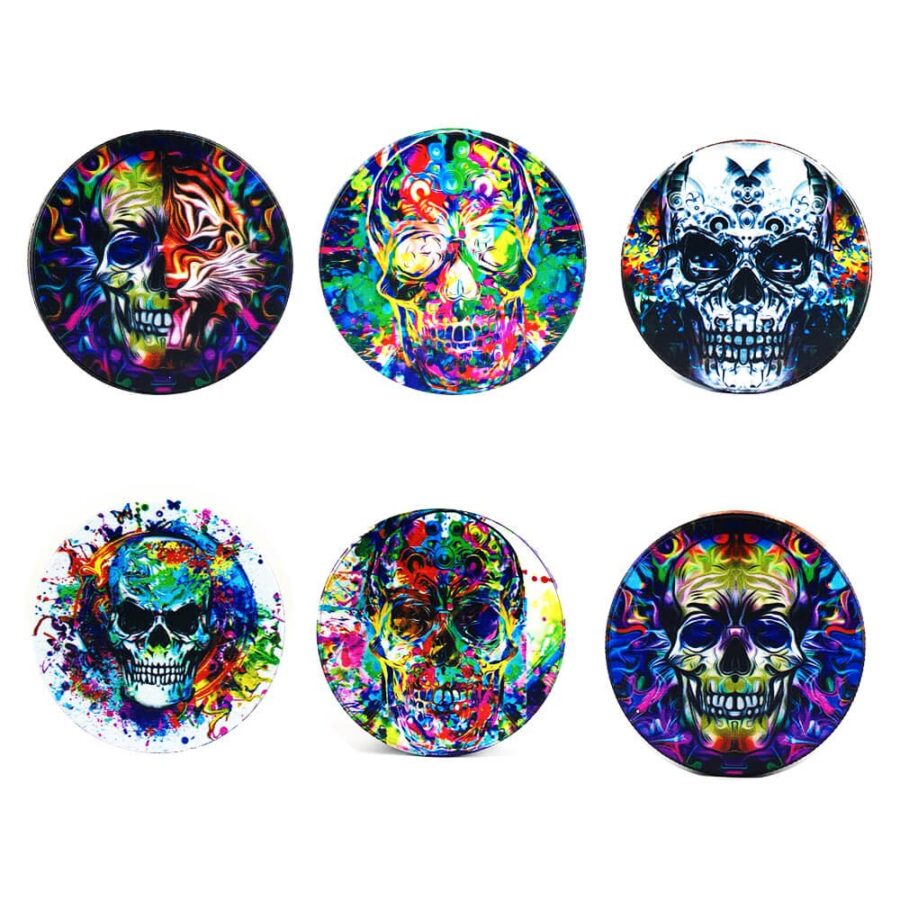 Psy Flames Skulls Metall-Grinder Mixed Designs 4 Teile - 50mm (6stk/display)