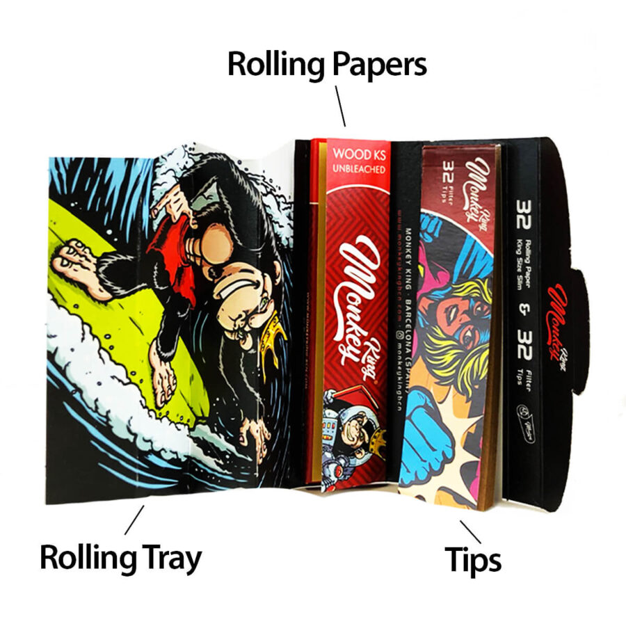 Monkey King Mixer Pack Papers mit Tips und Rolling Tray (24stk/display)