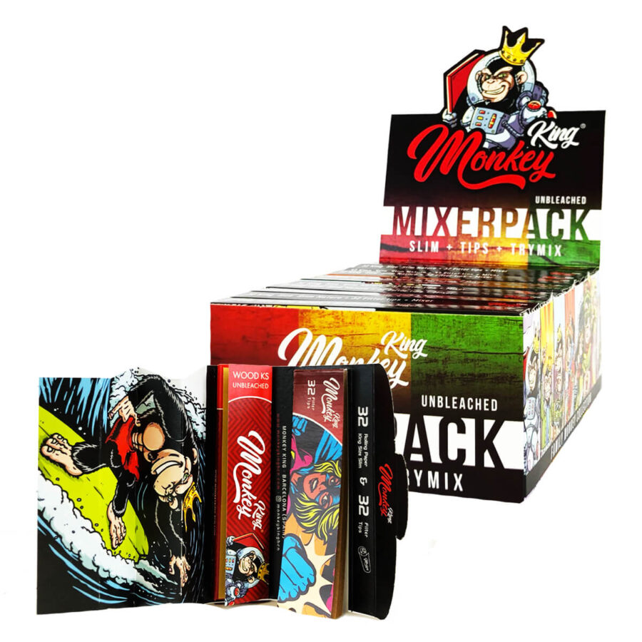 Monkey King Mixer Pack Papers mit Tips und Rolling Tray (24stk/display)