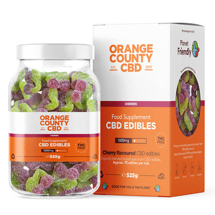 Orange County CBD Große Flasche Gummis Kirschen 1600mg CBD 525g