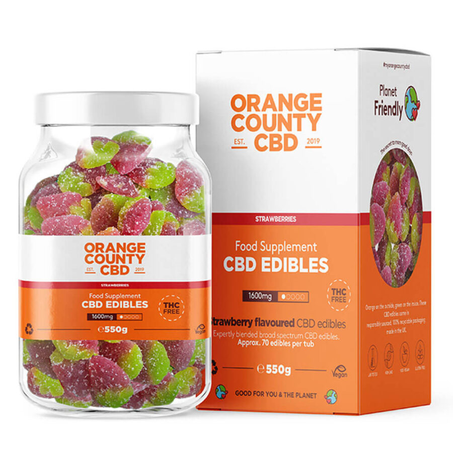 Orange County CBD Große Flasche Gummis Erdbeeren 1600mg CBD 550g