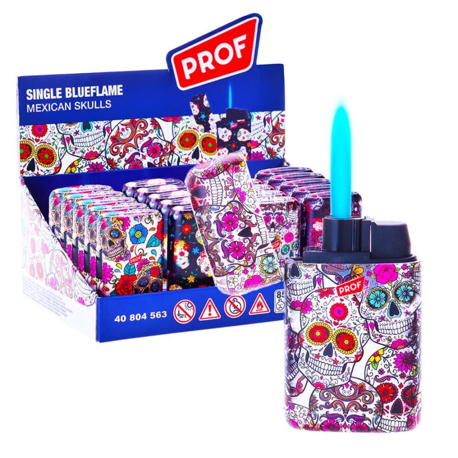 Prof Mexican Skulls Windproof Blue Flame Feuerzeuge (20stk/display)