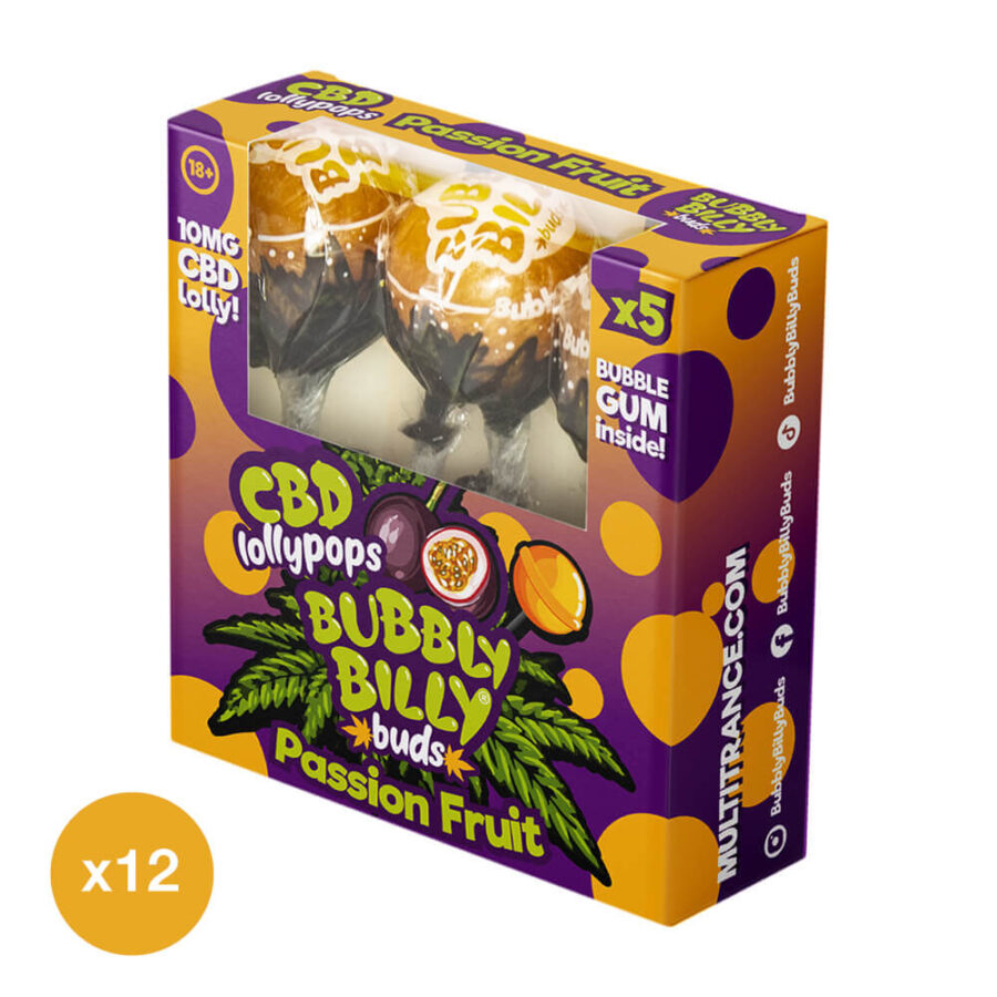 Bubbly Billy Buds CBD Lutscher Passionsfrucht 5 Stück pro Packung (12stk/display)