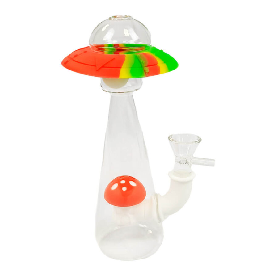 Mushroom Spaceship Glas und Silikon Bong fluoreszierend Glow in the Dark 18cm