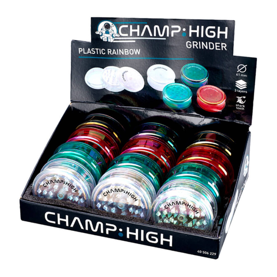 Champ High Plastic Grinder Rainbow 3 Teile - 61mm (12 Stk/Display)